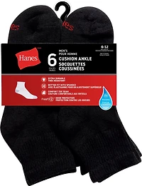 Hanes Men's P6 Cushion Odor Protection Ankle Socks, Size 6-12