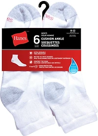 Hanes Men's P6 Cushion Odor Protection Ankle Socks, Size 6-12