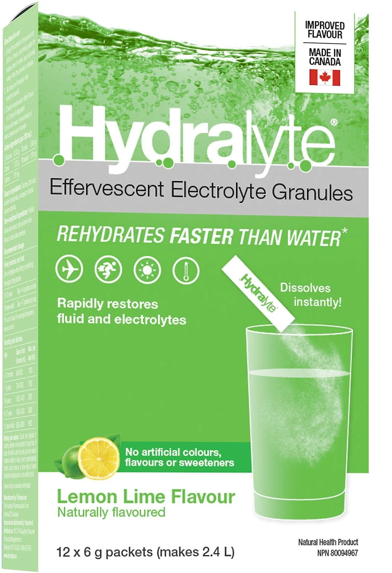 Bâtonnets de granulés effervescents Hydralyte, citron vert
