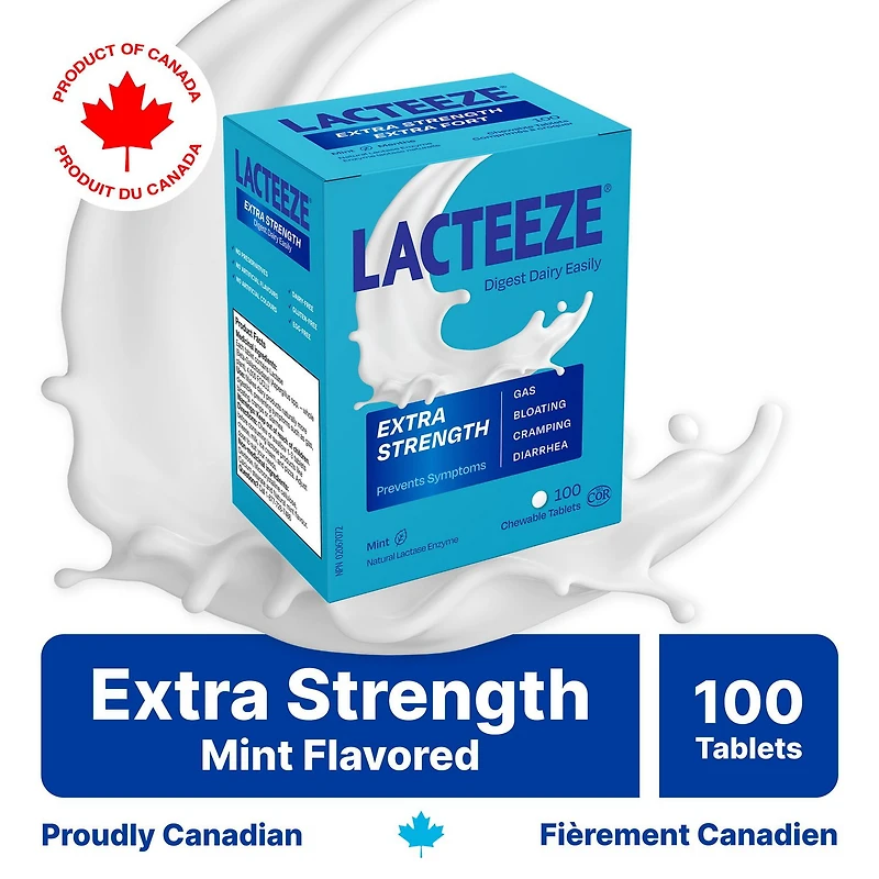 Lacteeze Extra-Fort Enzyme de lactase 100 comprimés