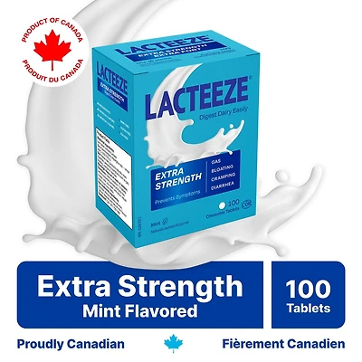 Lacteeze Extra-Fort Enzyme de lactase 100 comprimés