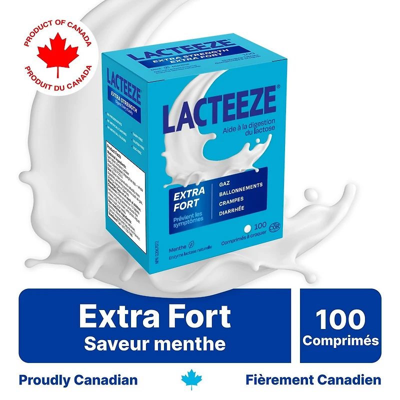 Lacteeze Extra-Fort Enzyme de lactase 100 comprimés