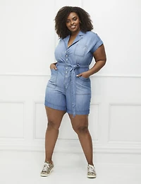 ELOQUII Elements Women's Plus Size Denim Romper