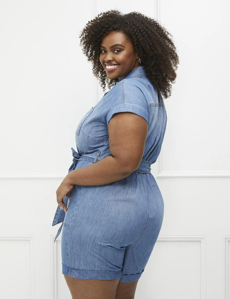 ELOQUII Elements Women's Plus Size Denim Romper