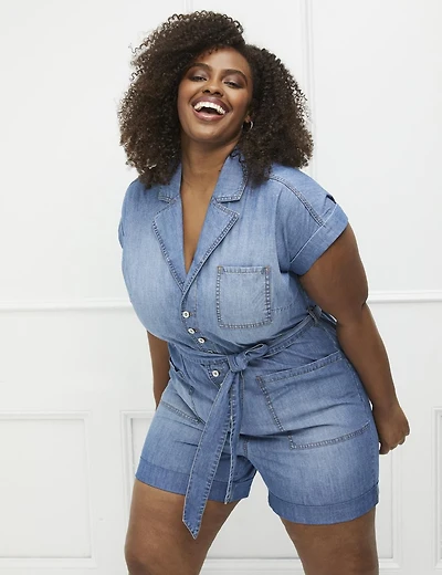 ELOQUII Elements Women's Plus Size Denim Romper