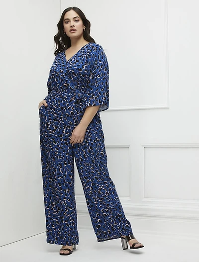 ELOQUII Elements Women's Plus Size Kimono Sleeve Jumpsuit