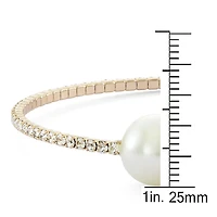 Quintessential 14k Gold Plated Single Row Simulated Pearl and Crystal Womens Bangle