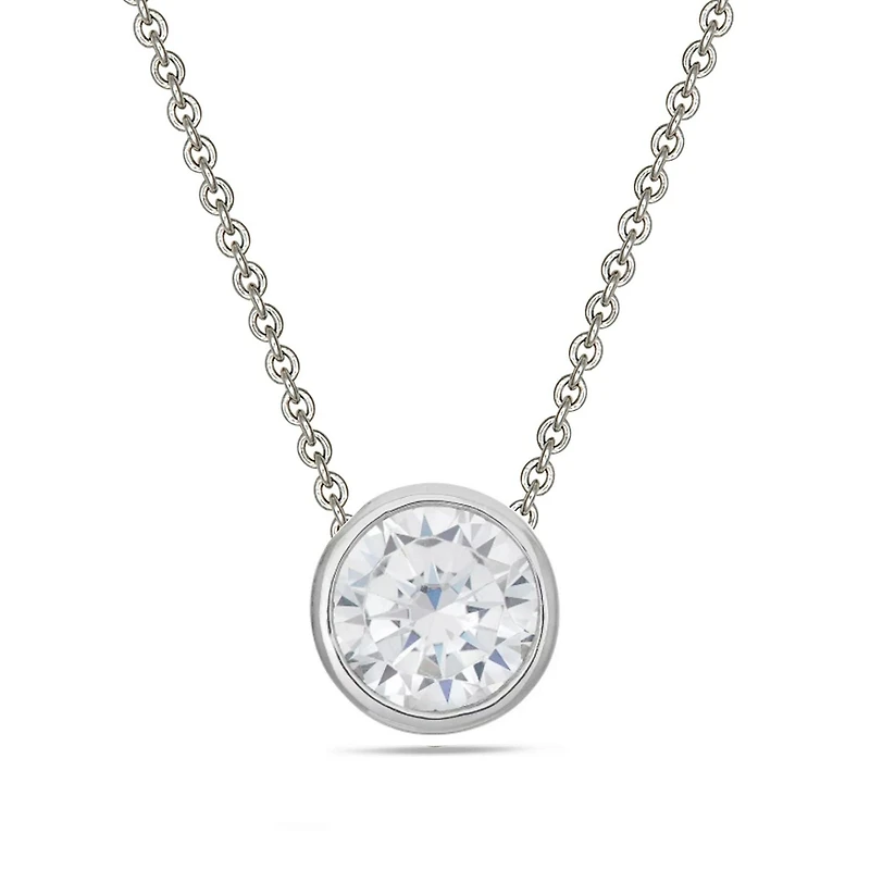 Quintessential 16"+2" Ss Round Bezel Cz Necklace