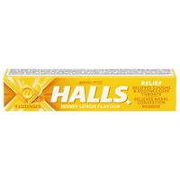 HALLS Honey Lemon Cough Drops, Throat Lozenges, Sore Throat Relief, Mentho-Lyptus, 9 Lozenges