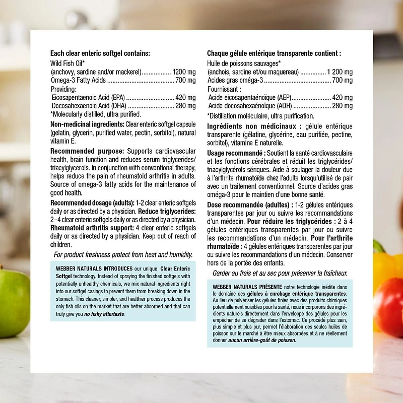 Webber Naturals® Omega-3 Extra Strength, 700 mg EPA/DHA, 100 Clear Enteric Softgels