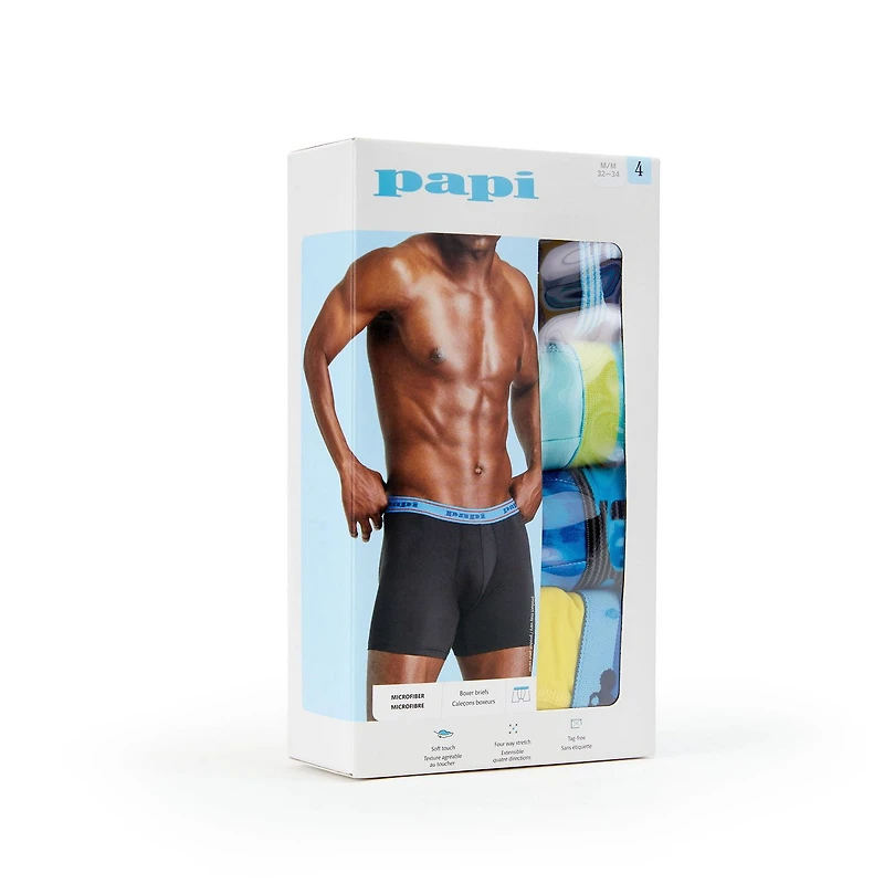 PAPI Boxers En Macrofibre pour Hommes, Paquet de 4 PAPI Boxers En Macrofibre Assortie, Paquet de 4