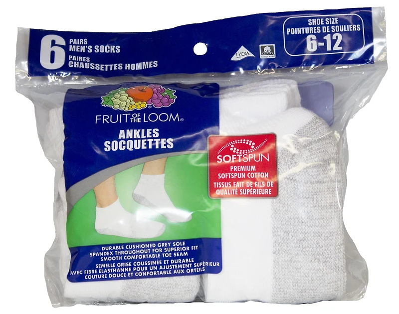 Socquettes Fruit of the Loom pour hommes en paq. de 6 paires