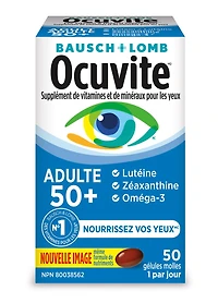 Bausch + Lomb Ocuvite Vitamines Oculaire Adulte 50+, paq. de 50 gélules Supplément minéral et vitaminique pour les yeux. Antioxydant pour le maintien de la santé des yeux.