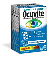 Bausch + Lomb Ocuvite Vitamines Oculaire Adulte 50+, paq. de 50 gélules Supplément minéral et vitaminique pour les yeux. Antioxydant pour le maintien de la santé des yeux.
