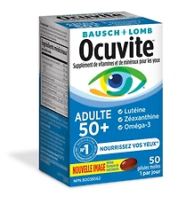 Bausch + Lomb Ocuvite Vitamines Oculaire Adulte 50+, paq. de 50 gélules Supplément minéral et vitaminique pour les yeux. Antioxydant pour le maintien de la santé des yeux.