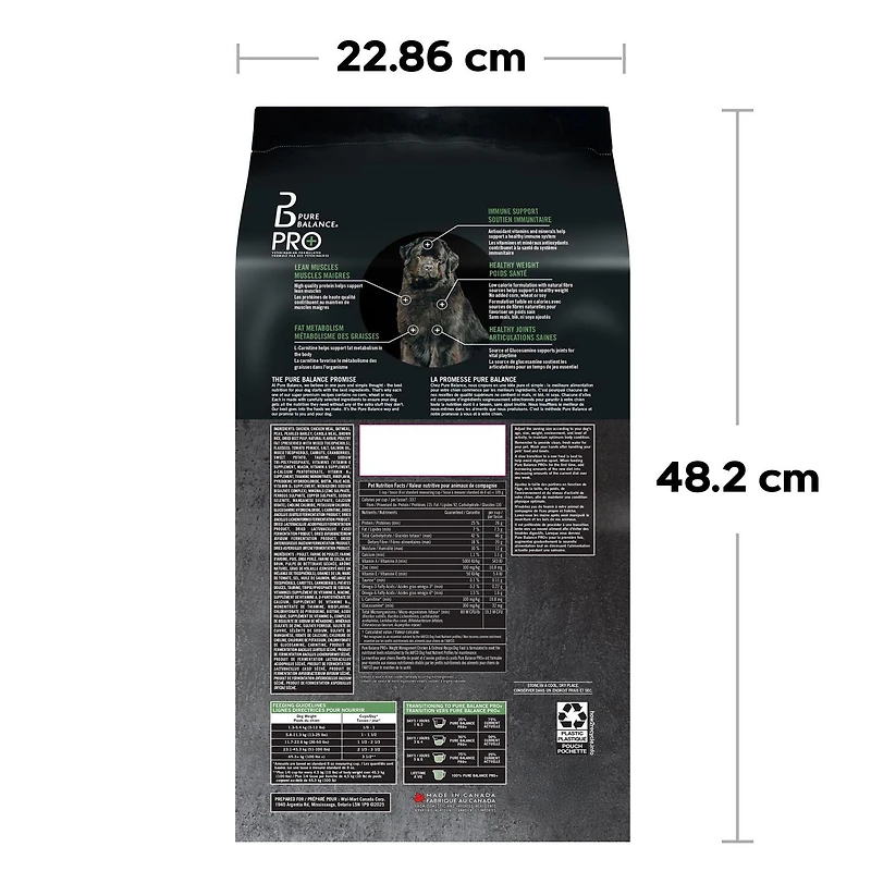 Pure Balance Pro+ Gestion de Poids, Recette Poulet et Avoine Nourriture Sèche pour Chien 100 g, 3,5 kg, 7 kg