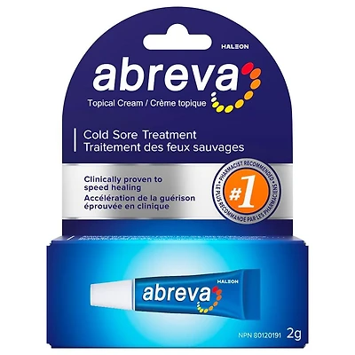 Abreva Cream Tube Cold Sore Treatment, Heals your cold sore in 4.1 days, Contains docosanol to protect healthy cells against the virus, 2 g, 2 g
