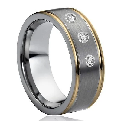 Men's tungsten 8mm ring with stones and gold edges