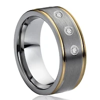 Men's tungsten 8mm ring with stones and gold edges
