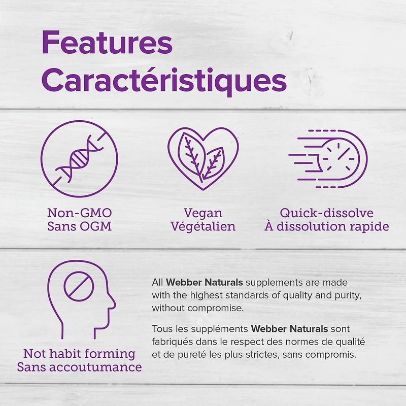 Webber Naturals® Melatonin plus L-Theanine + 5-HTP, Tropical Fruit Flavour, 40 Chewable Tablets