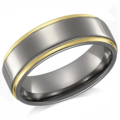 Quitessential Tungsten Laser Polished Gold Plated Men's Ring