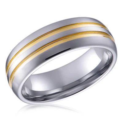 Quitessential Tungsten Laser Polished Gold Plated Men's Ring