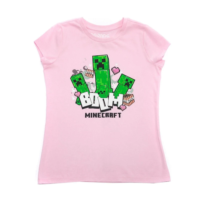 Girls Minecraft Heart Goes Boom Short Sleeve T-Shirt