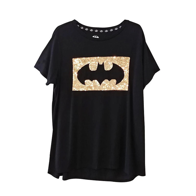 T-SHIRT NOIR POUR FEMMES À DEUX MANIÈRES BATMAN PLUS TAILLE