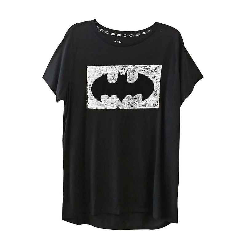 T-SHIRT NOIR POUR FEMMES À DEUX MANIÈRES BATMAN PLUS TAILLE