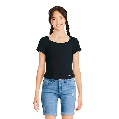 Haut côtelé à encolure carrée Justice pour filles