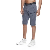 Dark Black Short cargo ceinturé pour hommes