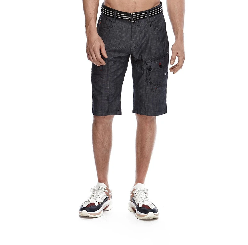 Dark Black Men's Belted Cargo Capri