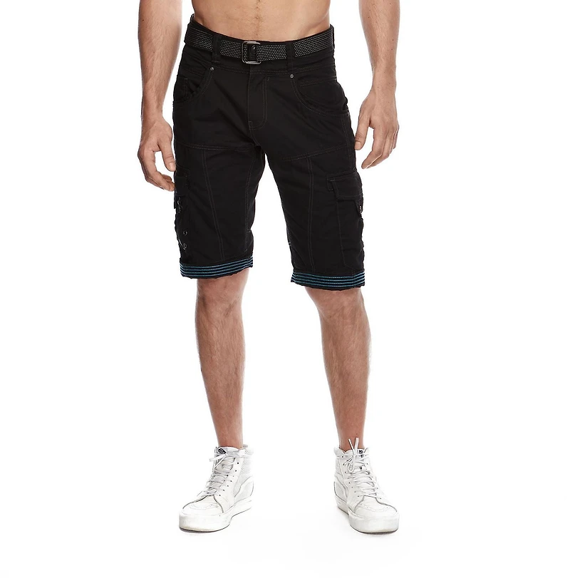 Dark Black Men's Belted Cargo Shorts