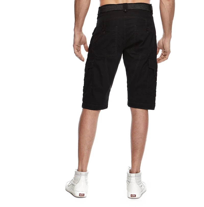 Dark Black Men's Belted Cargo Shorts
