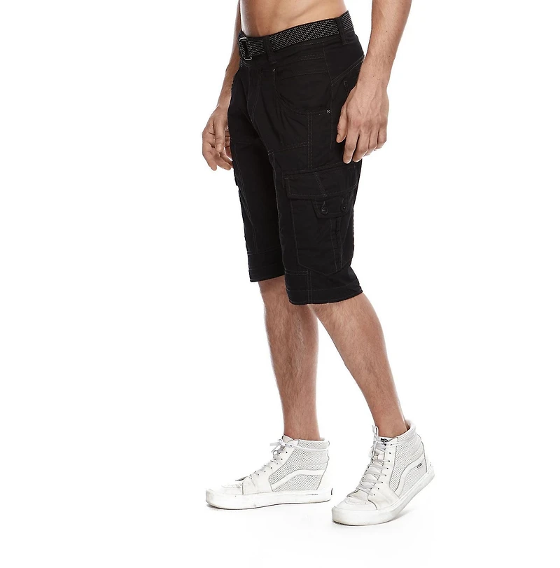 Dark Black Men's Belted Cargo Shorts