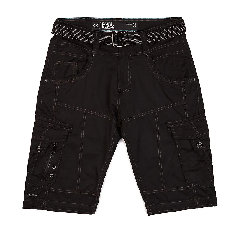 Dark Black Men's Belted Cargo Shorts