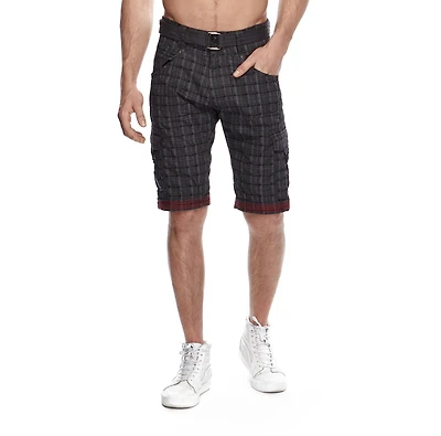 Dark Black Men's Belted Cargo Shorts