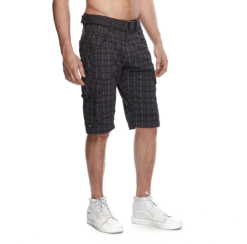 Dark Black Men's Belted Cargo Shorts