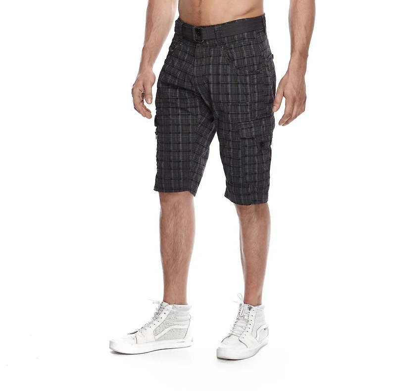 Dark Black Men's Belted Cargo Shorts