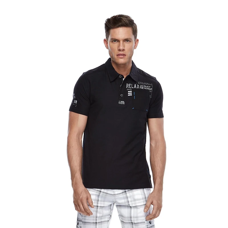 Polo manches courtes à l'imprimé graphique Dark Black pour hommes