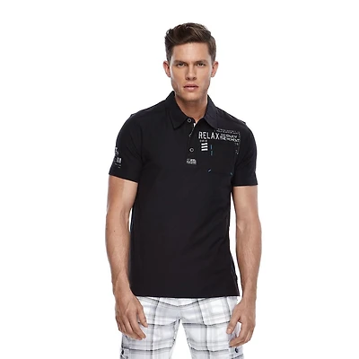 Polo manches courtes à l'imprimé graphique Dark Black pour hommes