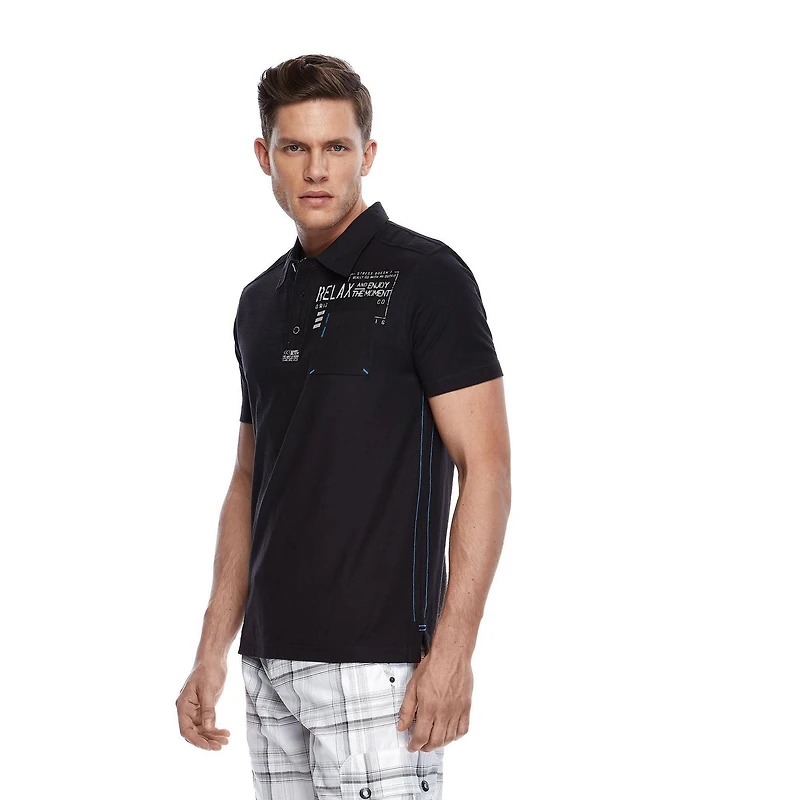 Polo manches courtes à l'imprimé graphique Dark Black pour hommes