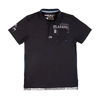 Polo manches courtes à l'imprimé graphique Dark Black pour hommes