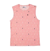 Dark Black Men's Graphic Print Muscle Tank Top