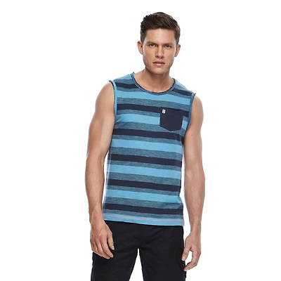 Dark Black Men's Multi Striped Muscle Tank Top