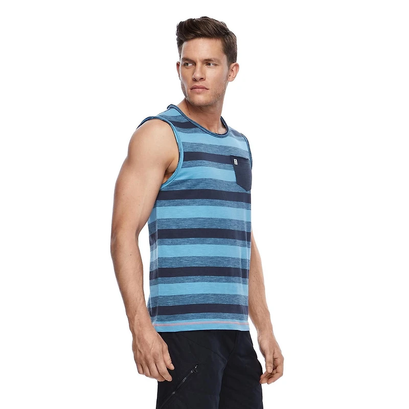 Dark Black Men's Multi Striped Muscle Tank Top