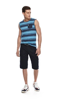 Dark Black Men's Multi Striped Muscle Tank Top