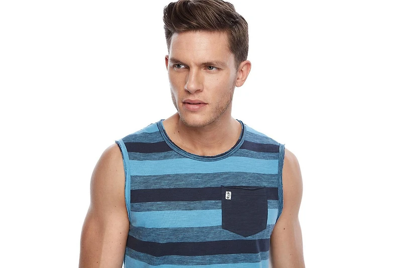Dark Black Men's Multi Striped Muscle Tank Top