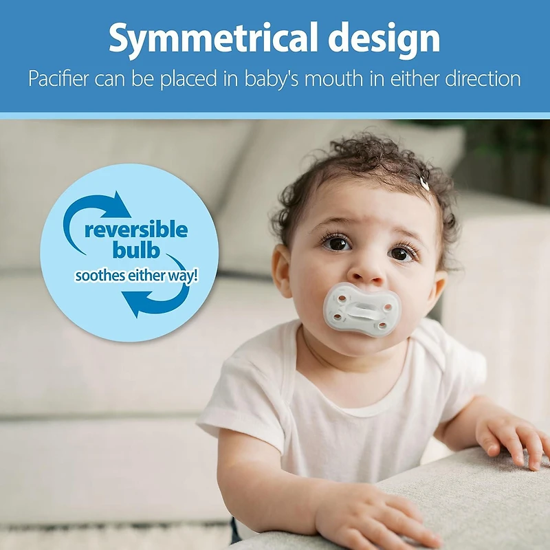 Dr. Brown's Advantage One-Piece Silicone Baby Pacifier, Fully Symmetrical Soother, Blue, 6-18m, BPA Free, 3 Pack, 3 pack