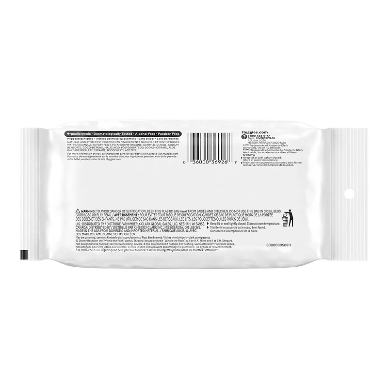 Lingettes pour bébés Huggies Natural Care pour peau sensible, NON PARFUMÉES, 1 emballage souple, total de 16 lingettes Huggies Natural Care Sensible 16 lingettes